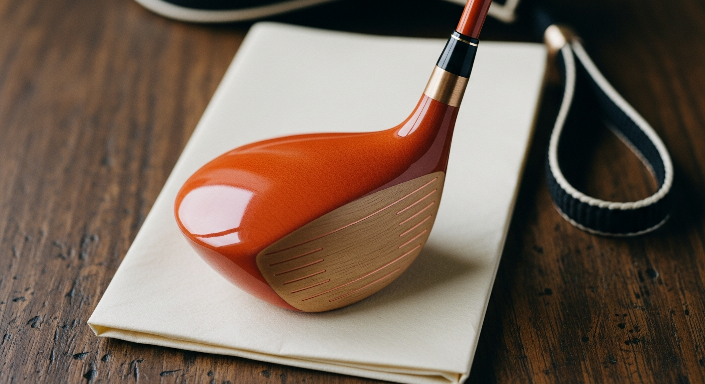 A Honma Beres driver with gold-toned shaft resting against a dark bag stand.